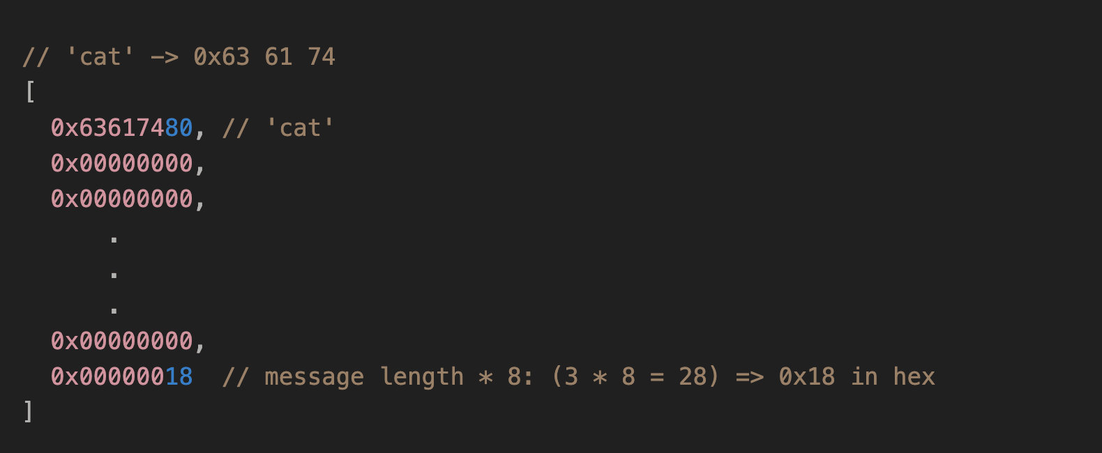 padded input for the “hello” word when calling sha256_process_block_syscall