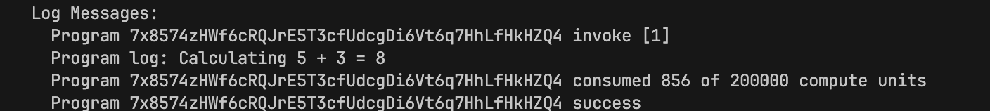 Screenshot showing program log messages