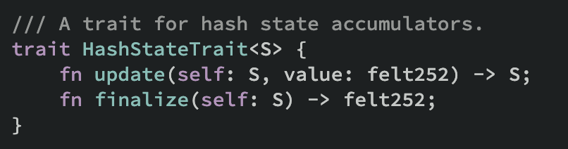 image showing the update and finalize methods provided by HashStateTrait