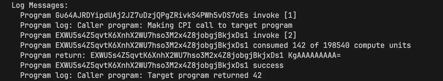 A screenshot showing message from target program
