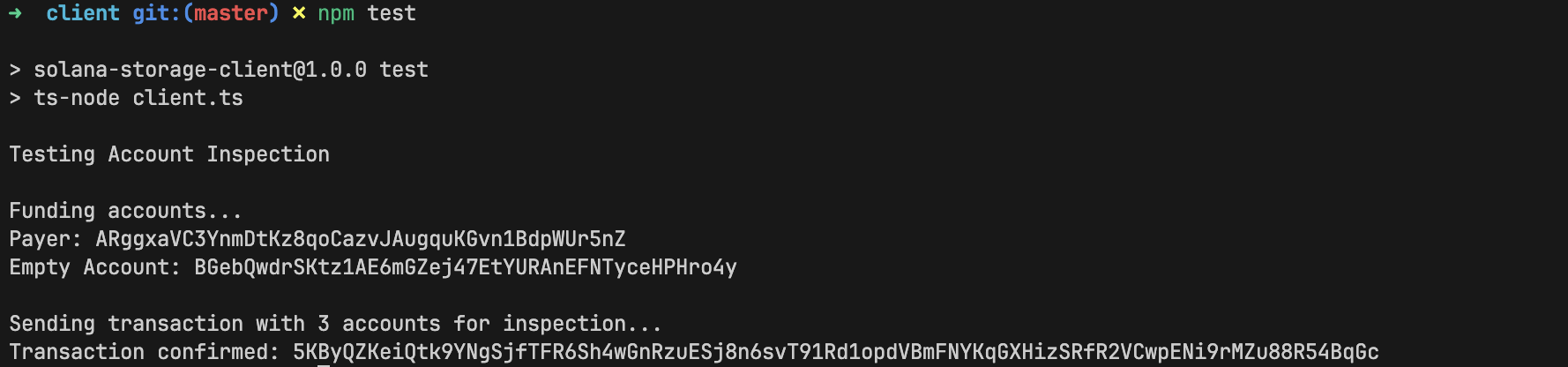 A screenshot showing test output