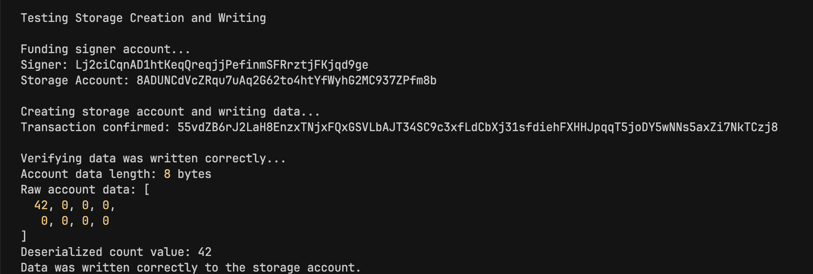 Screenshot showing program logs from a successful transaction execution.